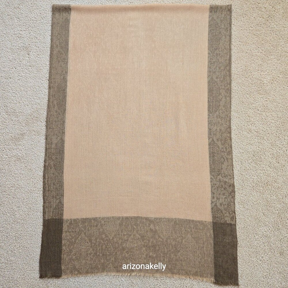 NWOT Cashmere Jacquard Lightweight Scarf Tan and Brown - Picture 10 of 12